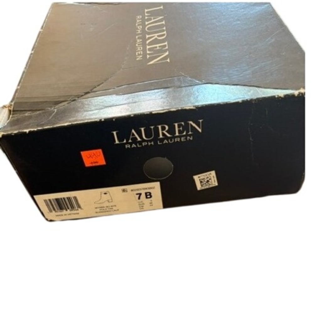 Lauren Ralph Lauren Wynne Tan Leather Ankle Boots Gold Logo Buckle Size 7B - Picture 9 of 9